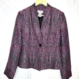 Dark Romantic Boho Retro purple and black paisley one button blazer, Size M